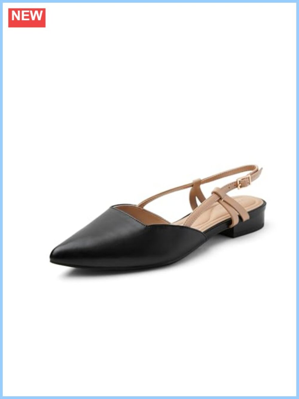 Slingback Flats Pointed Toe Square Topline Slip On Office Work Business Casual